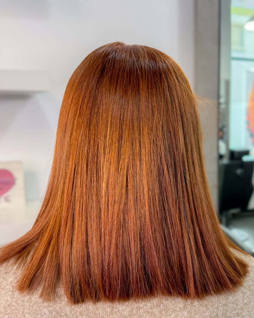 Color cobrizo en melena lisa